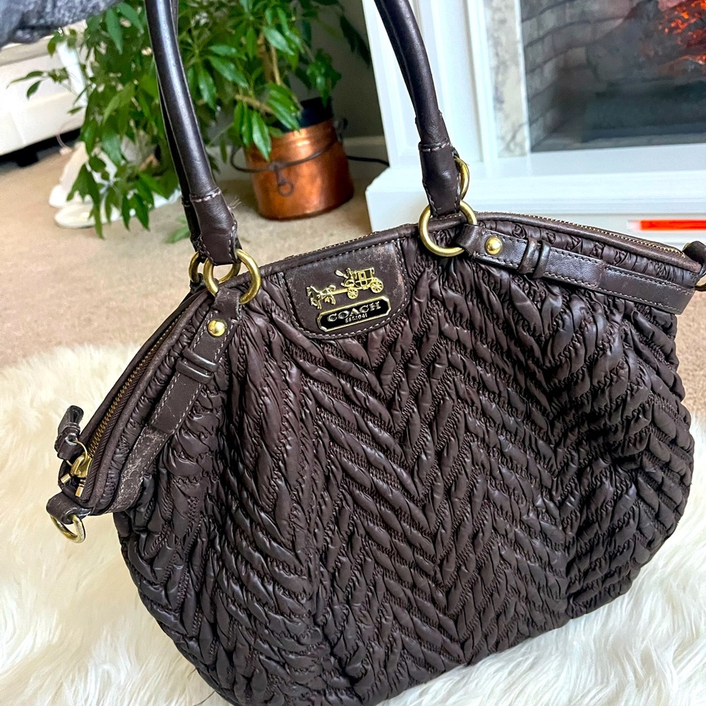 Coach brown faux leather handle bag